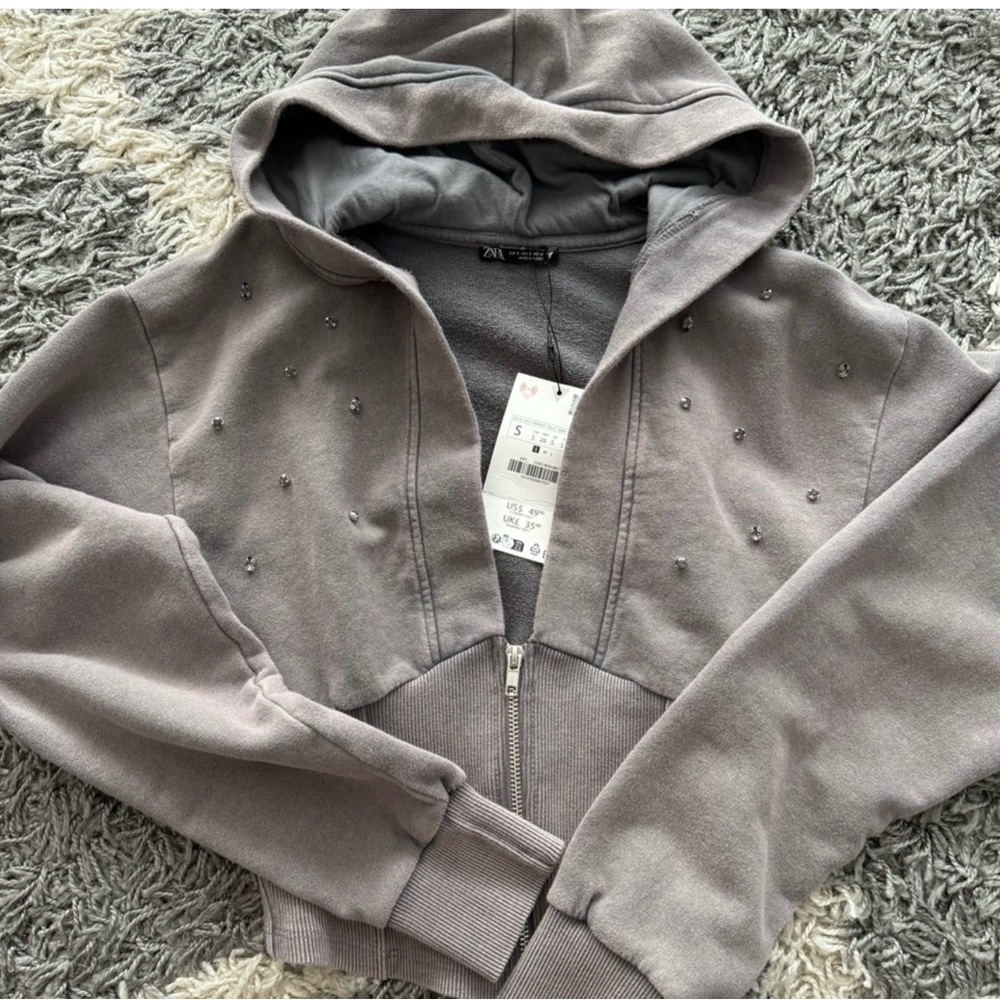 Zara cropped embellished hoodie